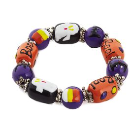 Purple, Orange and Black Halloween Glass Beaded Bracelet, Purple, Orange and Black Halloween Glass Beaded Bracelet, , large