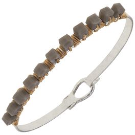 Gray Beaded Bangle Bracelet, Gray Beaded Bangle Bracelet, , large
