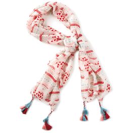 White Scarf With Graphic Heart Pattern, White Scarf With Graphic Heart Pattern, , large
