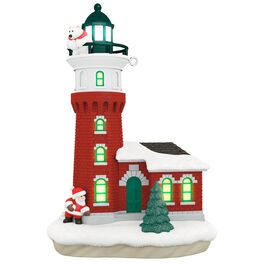 Santa and Polar Bear Holiday Lighthouse Ornament With Light, Santa and Polar Bear Holiday Lighthouse Ornament With Light, , large