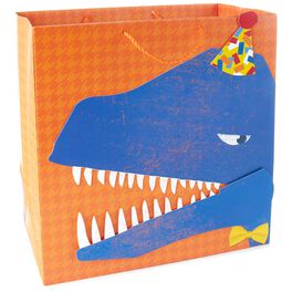 Blue Dinosaur in Party Hat and Bow Tie X-Deep Gift Bag, 15", Blue Dinosaur in Party Hat and Bow Tie X-Deep Gift Bag, 15", , large