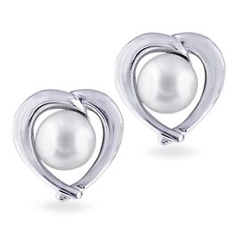 Heart with Pearl Earrings in Sterling Silver, Heart with Pearl Earrings in Sterling Silver, , large