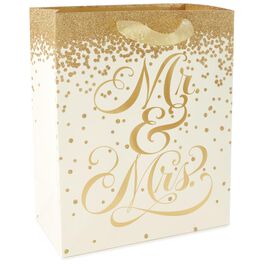 Gold Glitter Mr. and Mrs. Large Gift Bag, 13", Gold Glitter Mr. and Mrs. Large Gift Bag, 13", , large