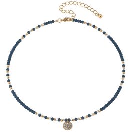 Navy Beaded Choker With Pavé Disc, Navy Beaded Choker With Pavé Disc, , large
