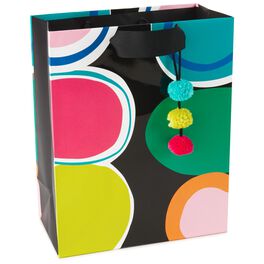 Big Colorful Circles With Poms Medium Bag, 9.5", Big Colorful Circles With Poms Medium Bag, 9.5", , large