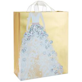 Gold Metallic Wedding Dress X-Large Gift Bag, 15.5", Gold Metallic Wedding Dress X-Large Gift Bag, 15.5", , large
