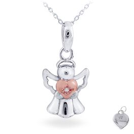 Angel Necklace with Heart and Diamond Accent in Sterling Silver & Rose Gold-Plate, Angel Necklace with Heart and Diamond Accent in Sterling Silver & Rose Gold-Plate, , large