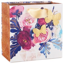 Flowers and Butterflies Medium Square Gift Bag, 7.75", Flowers and Butterflies Medium Square Gift Bag, 7.75", , large