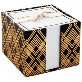 Classic Black and Gold Geometric Square Memo Caddy, Classic Black and Gold Geometric Square Memo Caddy, , large