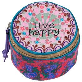Natural Life "Live Happy" Round Jewelry Case, Natural Life "Live Happy" Round Jewelry Case, , large