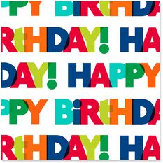 Happy Birthday Bold Colorful Letters Wrapping Paper Roll, 27 sq. ft