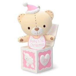 Baby Girl's First Christmas Pink Teddy Bear in the Box Ornament, Baby Girl's First Christmas Pink Teddy Bear in the Box Ornament, , large