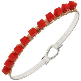 Orange Beaded Bangle Bracelet, Orange Beaded Bangle Bracelet, , large