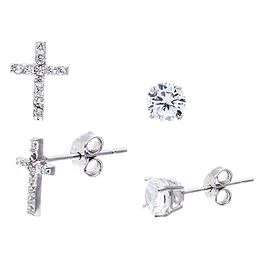 Cross Stud Earring Set in Sterling Silver, Set of 2, Cross Stud Earring Set in Sterling Silver, Set of 2, , large