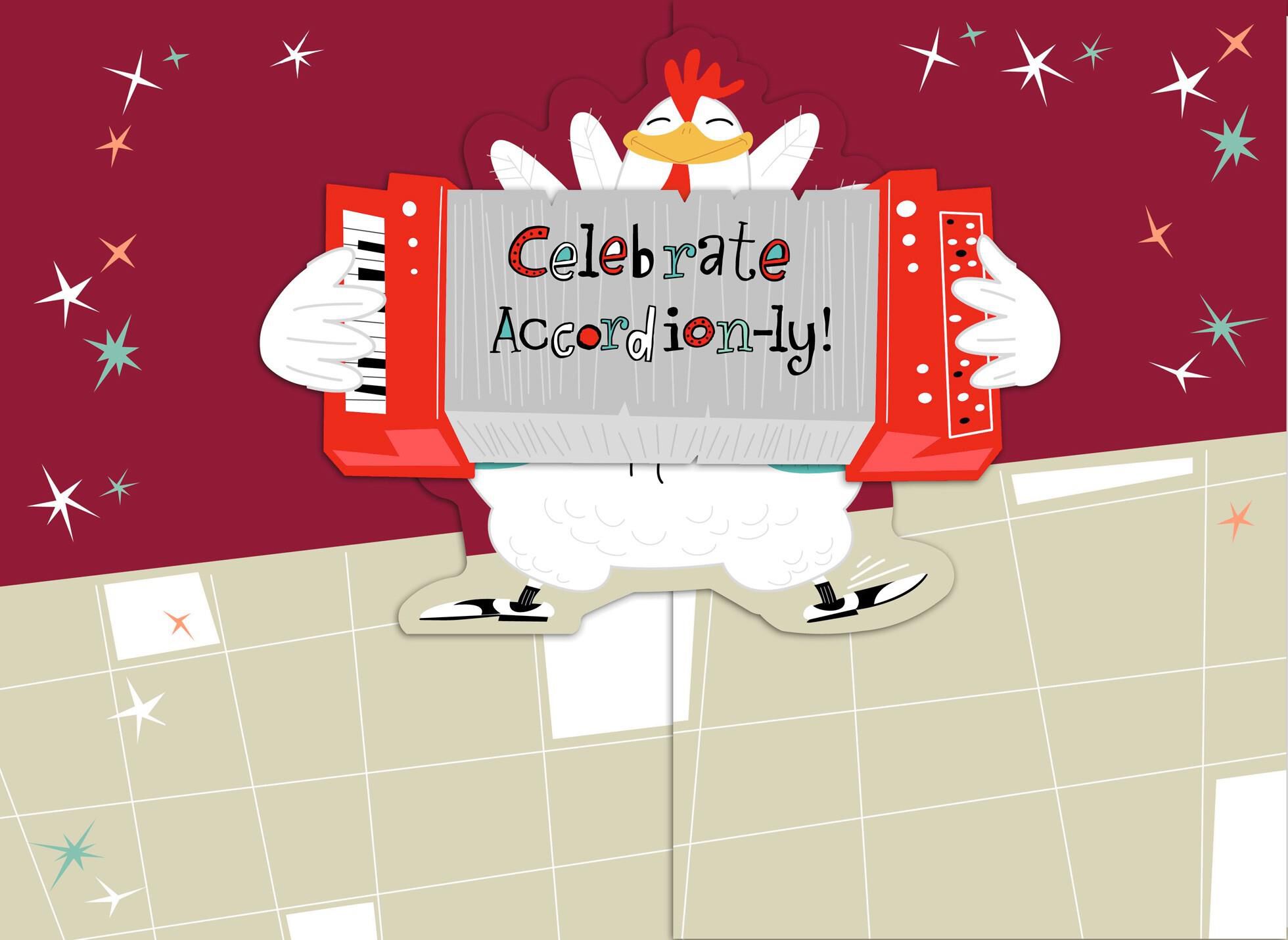 Chicken and Accordion Musical Birthday Card
