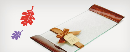 Save on this glass and copper-toned appetizer platter. Save on this glass and copper-toned appetizer platter.