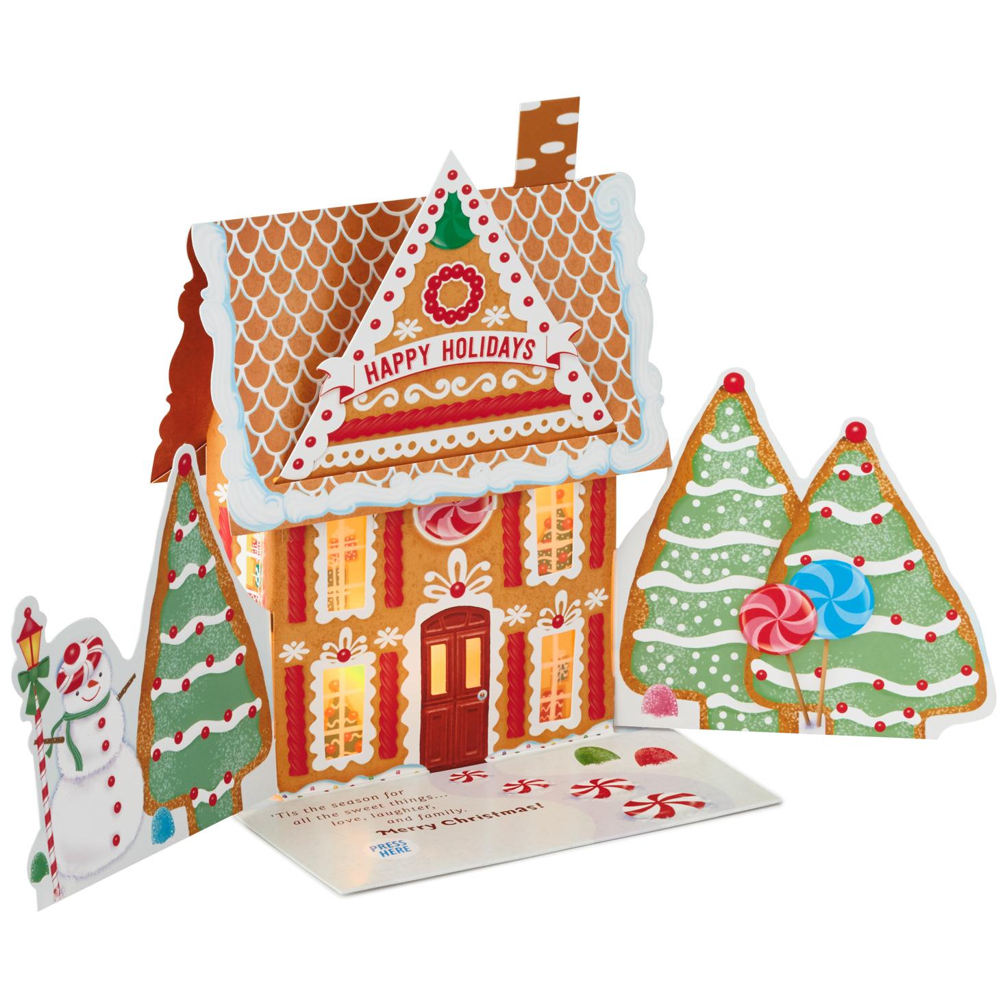 gingerbread house pop up musical christmas card with light