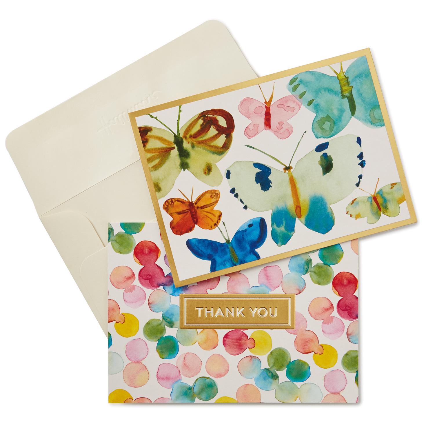 watercolor butterflies and dots thank you notes box of 40 butterfly thank you notes