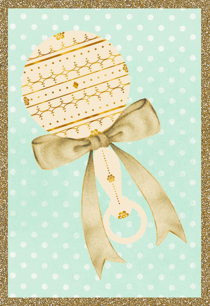 Vintage Rattle And Ribbon Blank Baby Congratulations Card