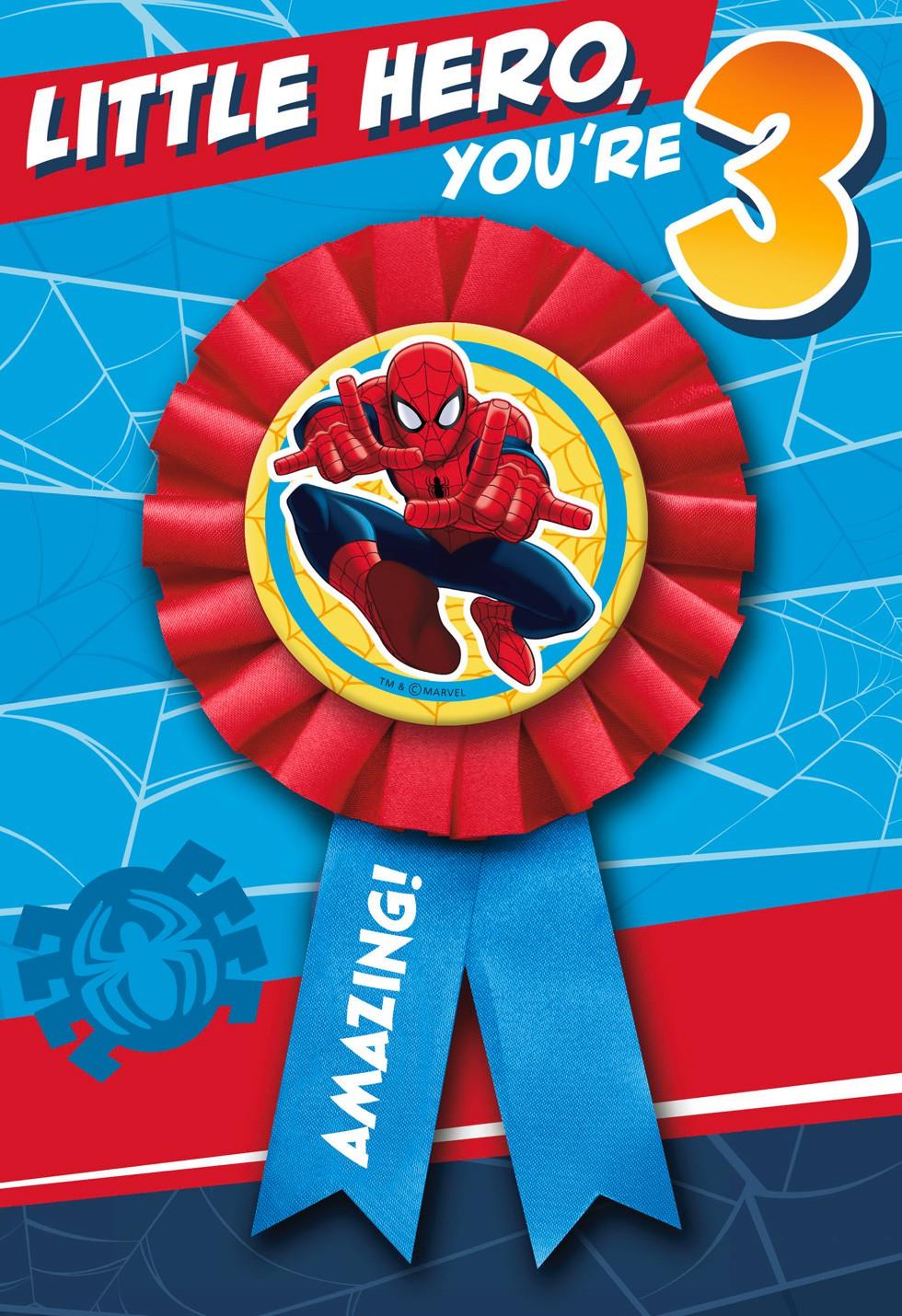 Spider Man 3rd Birthday Card With Wearable Ribbon Greeting Cards
