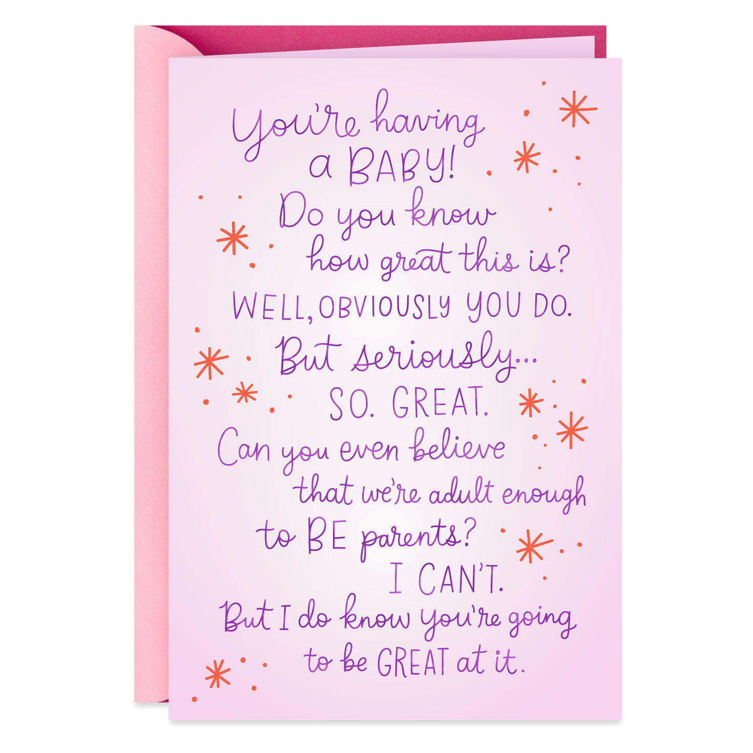 New Baby Card With Pink Foil Leaving To Have A Baby