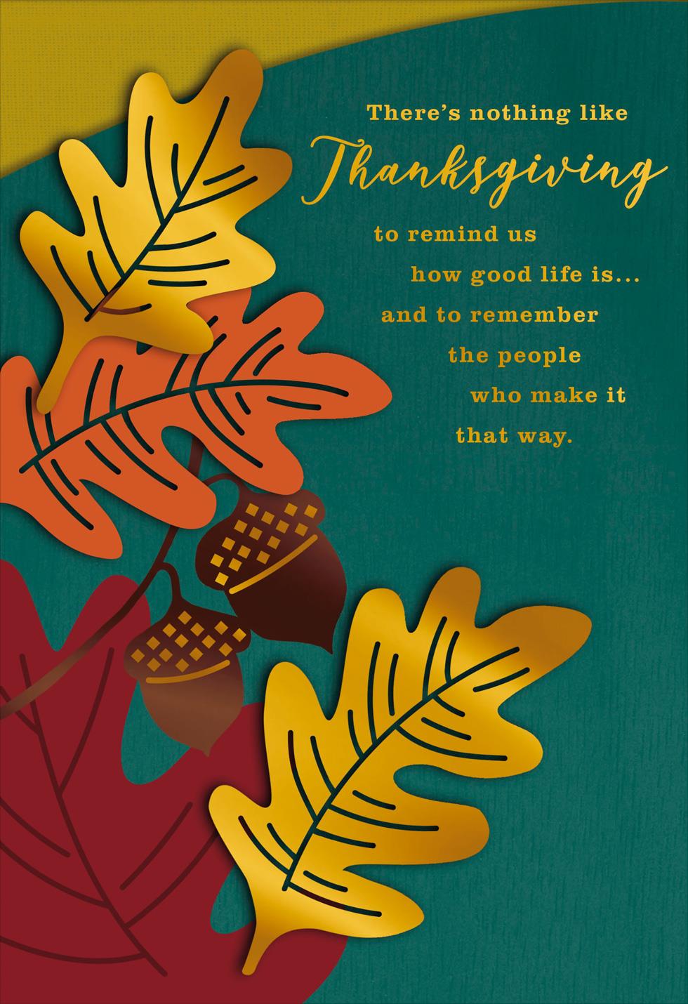 Foil Leaves and Acorns Thanksgiving Card - Greeting Cards ...