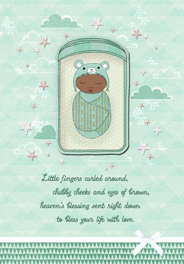 swaddled bundle baby boy congratulations card greeting cards