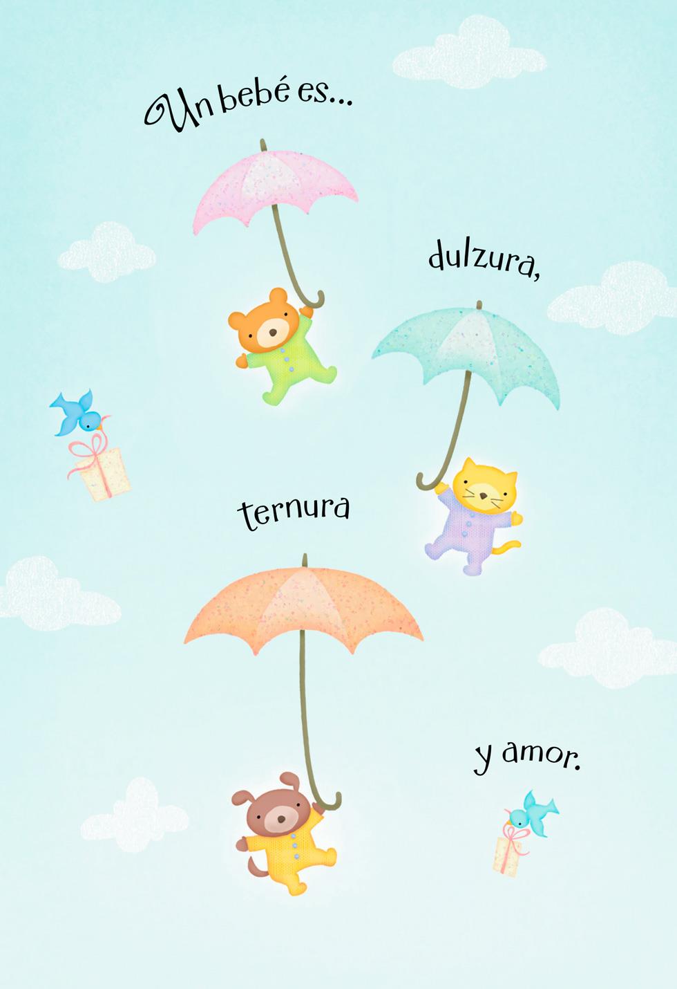 teddy bear umbrellas spanish language new baby card greeting cards