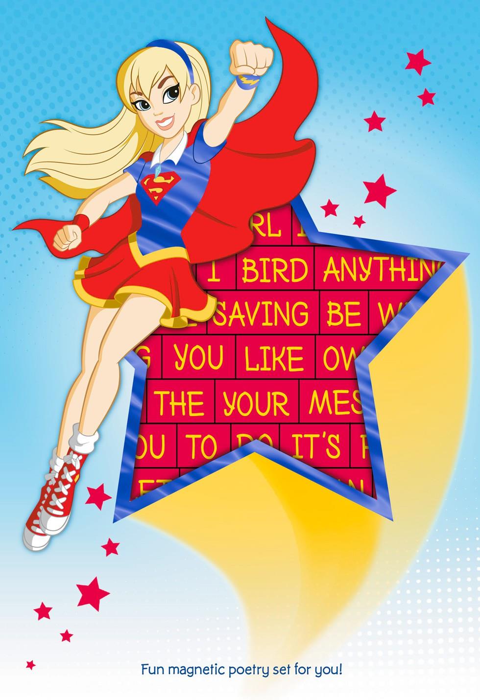 dc super hero girls powers for good card with magnetic words of congratulations for a new baby