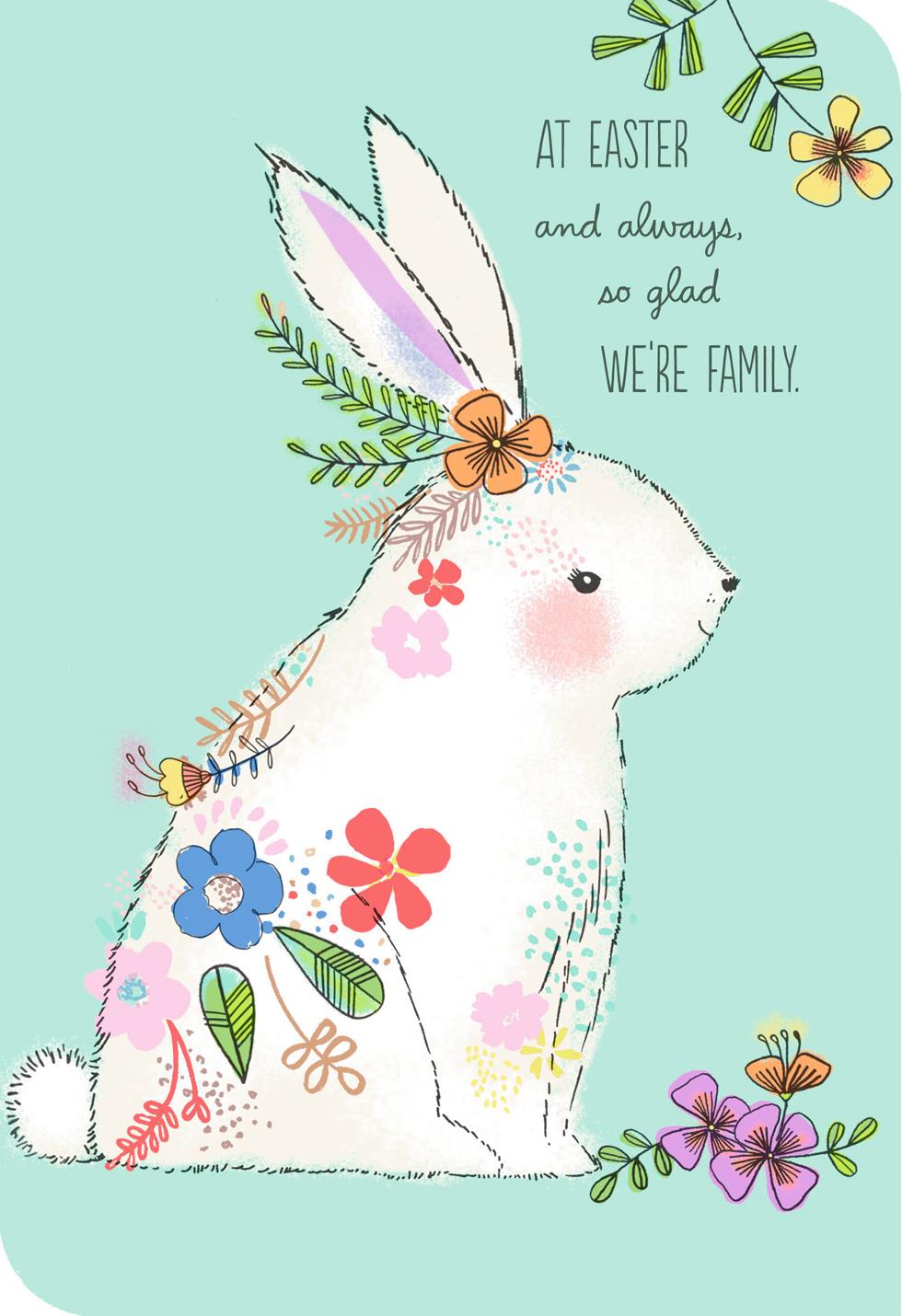 white bunny with flowers easter card for relative ester cards