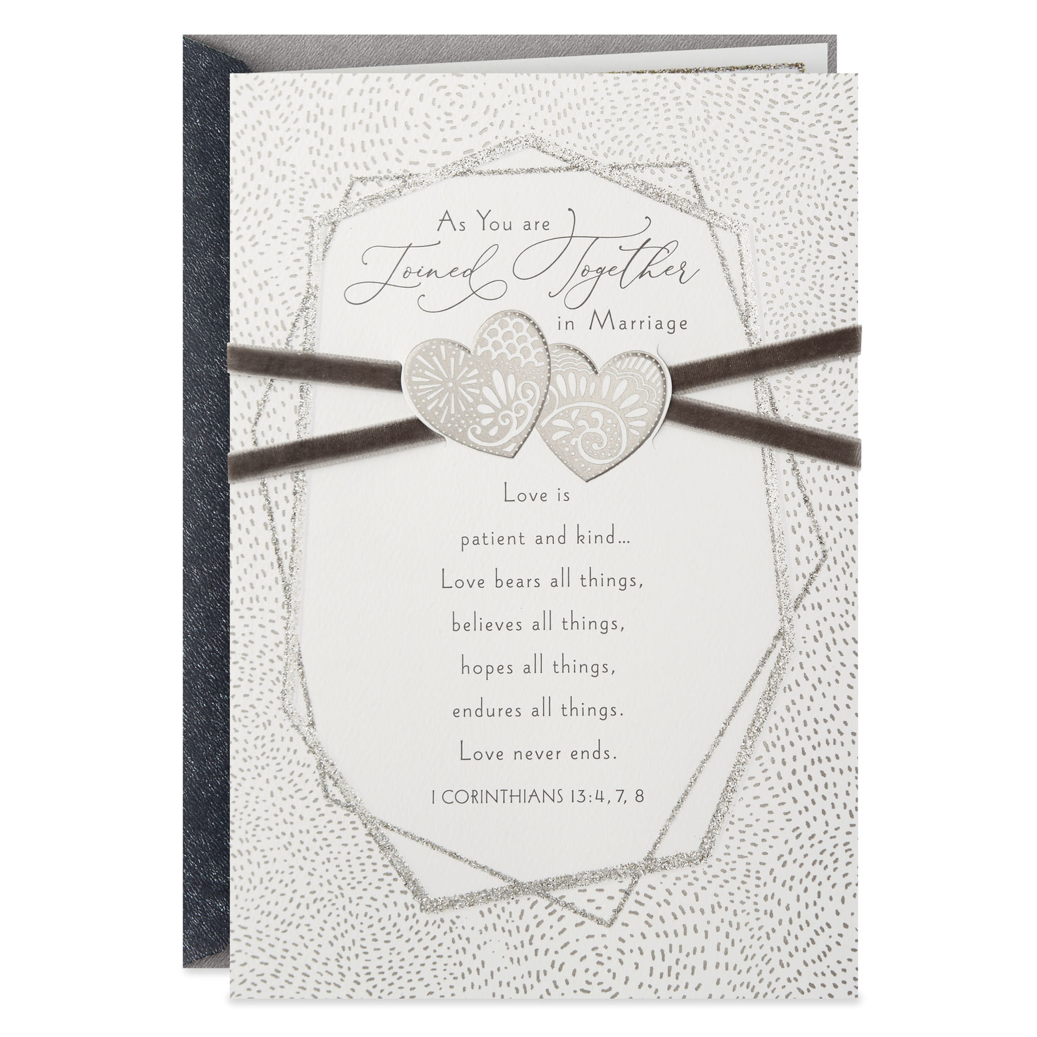 LOVE IS ...CORINTHIANS I 13:4,7,8 GLITTERY WEDDING CARD