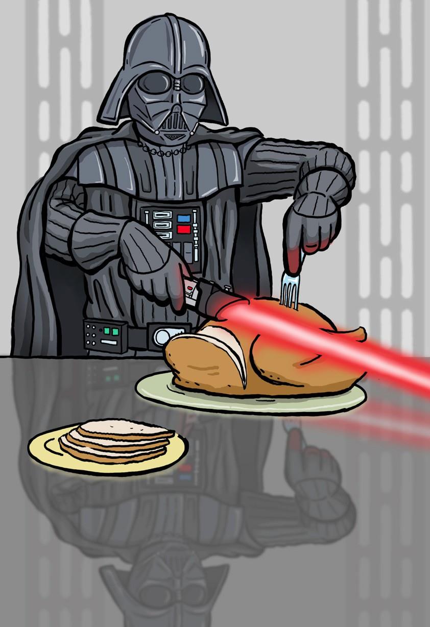 darth vader carving turkey thanksgiving card end of darth vader merry christmas