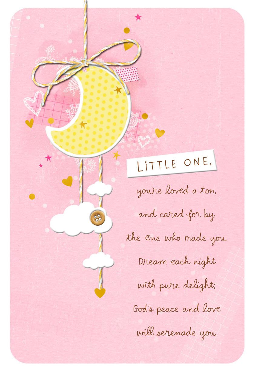 moon with hearts and stars baby girl christening card card for baby girl