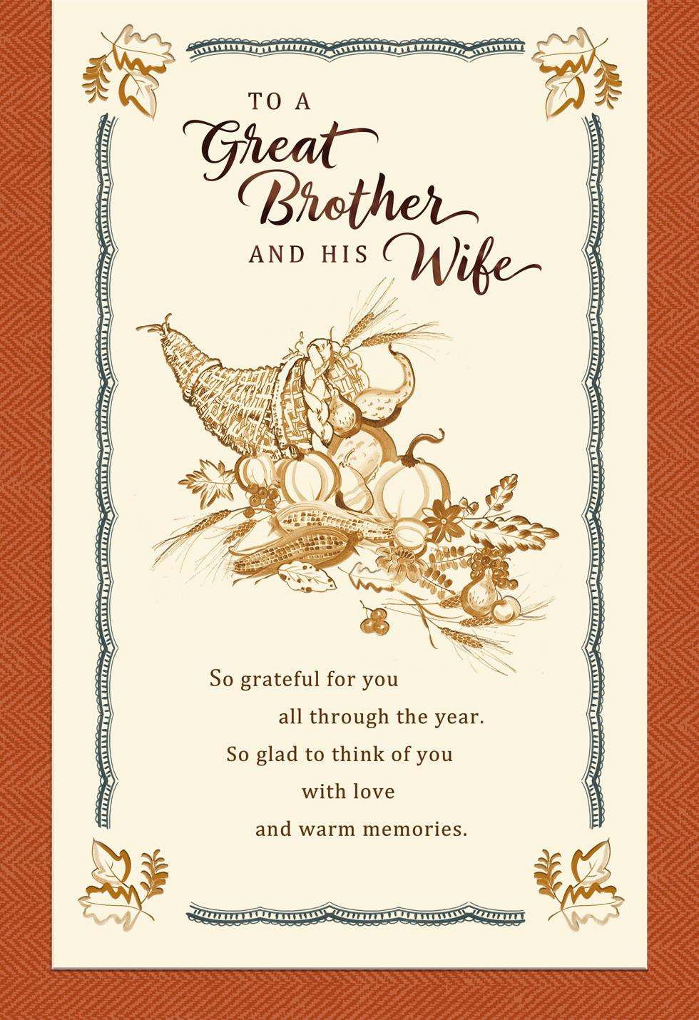 Fall Cornucopia Thanksgiving Card for Brother and Wife ...