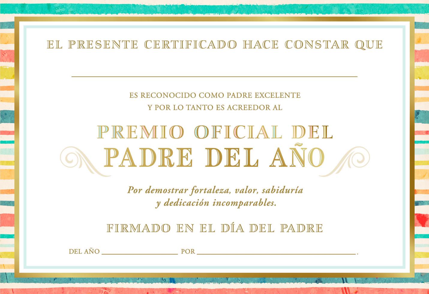 father of the year award certificate spanish language father s day