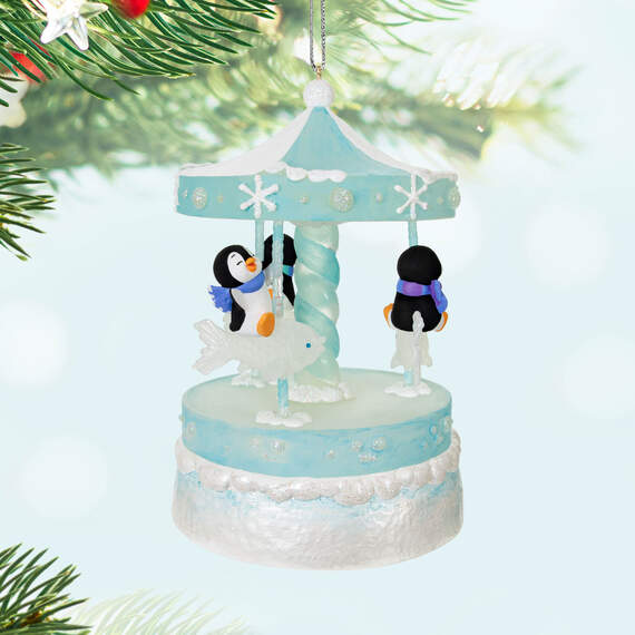 Playful Penguins on Carousel Musical Ornament With Light and Motion, , large image number 2