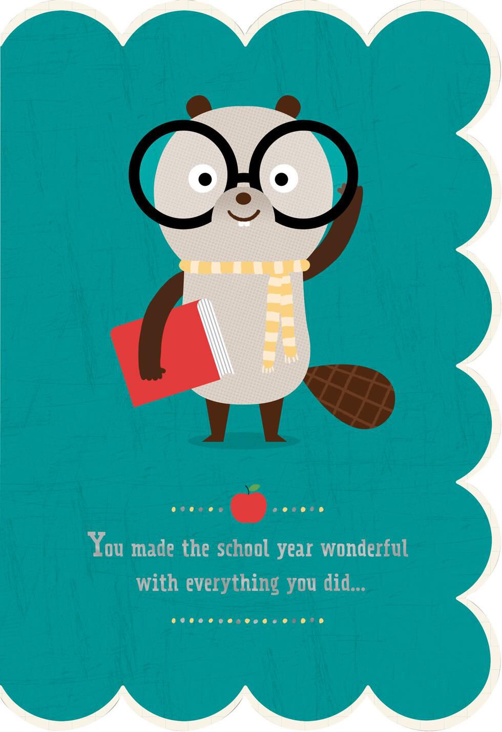 Bespectacled Beaver Teacher Appreciation Card From Child