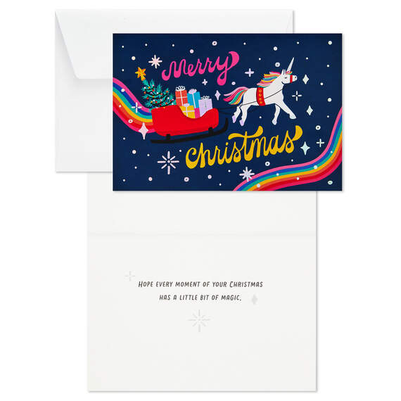 Rainbow Unicorn Pulling Sleigh Boxed Christmas Cards, Pack of 16, , large image number 3