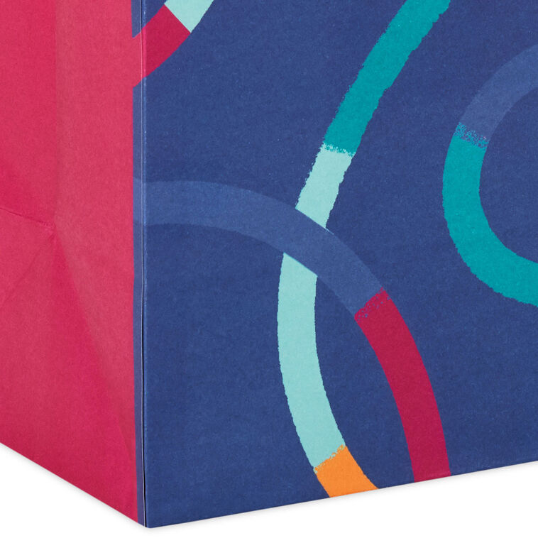 Colorful Loops on Blue Medium Gift Bag Base/Side Detail image number 5