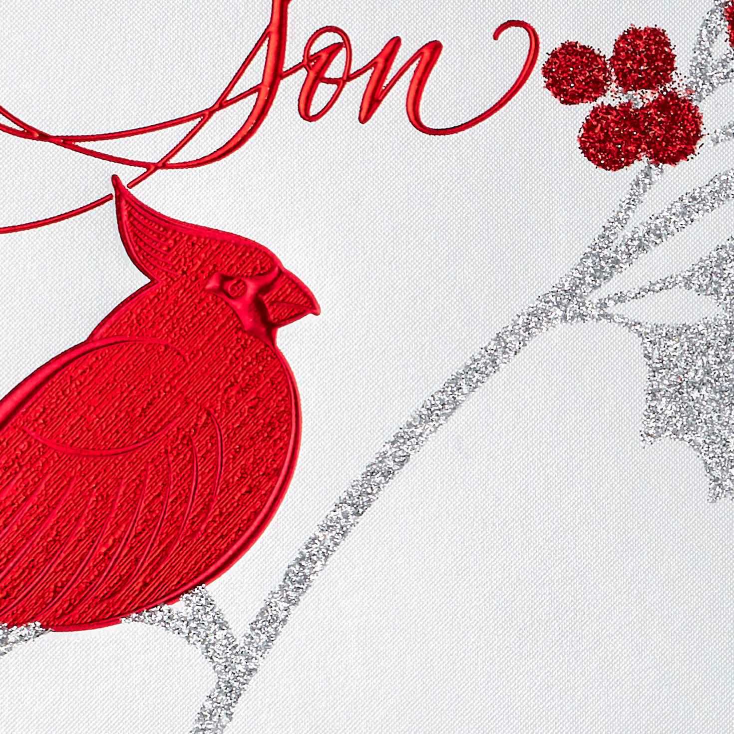 Red Cardinal with Silver Holly Christmas Card for Son Card Front Detail image number 4