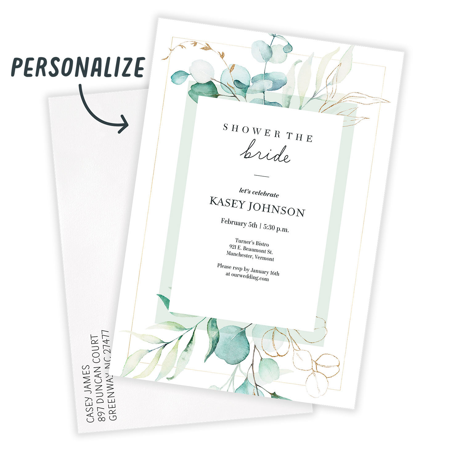Watercolor Eucalyptus Bridal Shower Invitation, , large image number 2