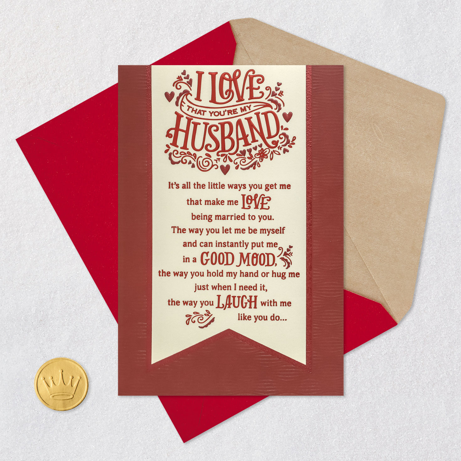 Red and Ivory Ornate Banner Sweetest Day Card for Husband Card Front with Envelope and Gold Seal image number 5