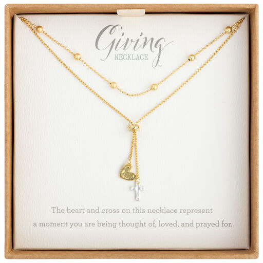 Heart and Cross Charms Giving Necklace, 35", 