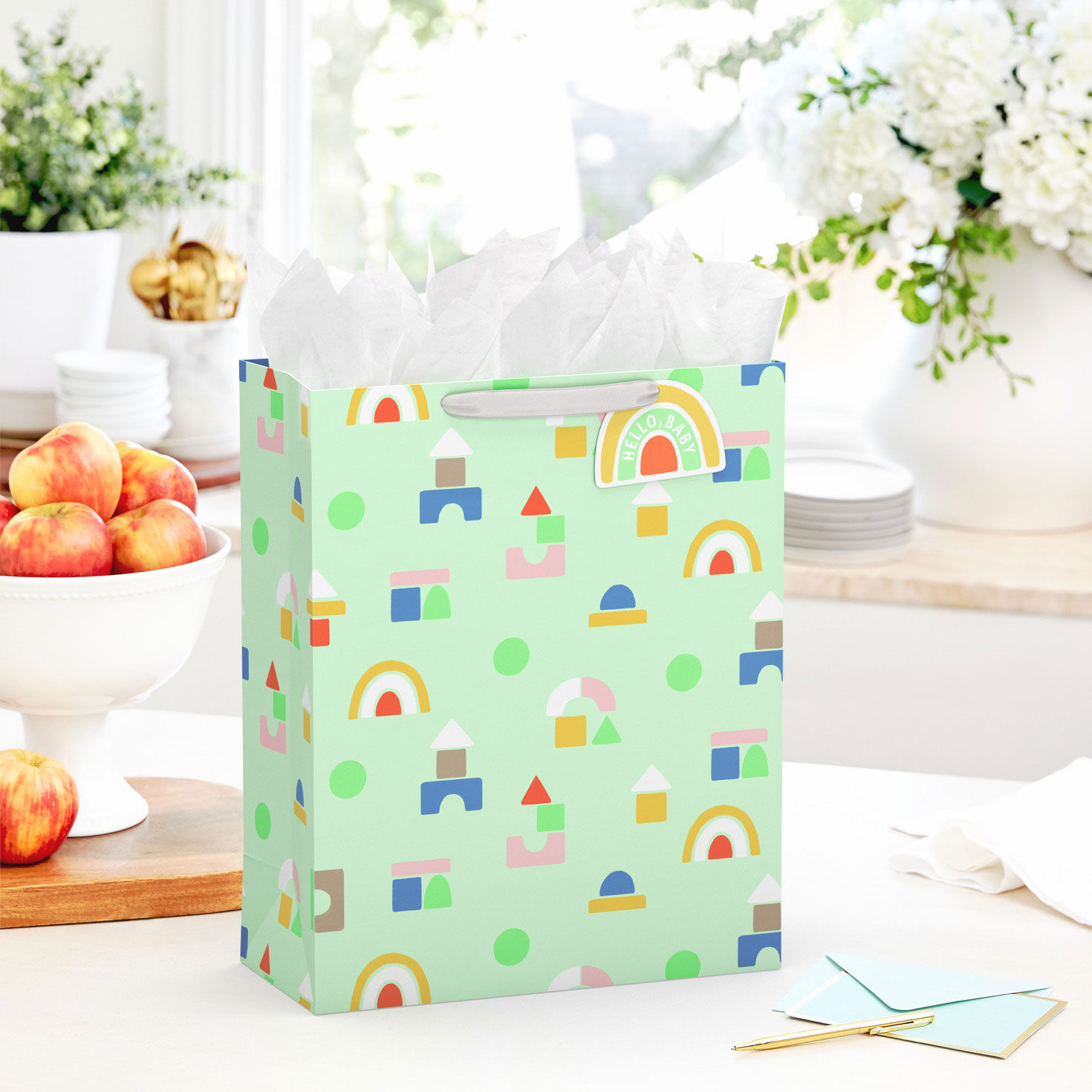 Colorful Blocks on Light Green Gift Bag for Baby in use image number 2