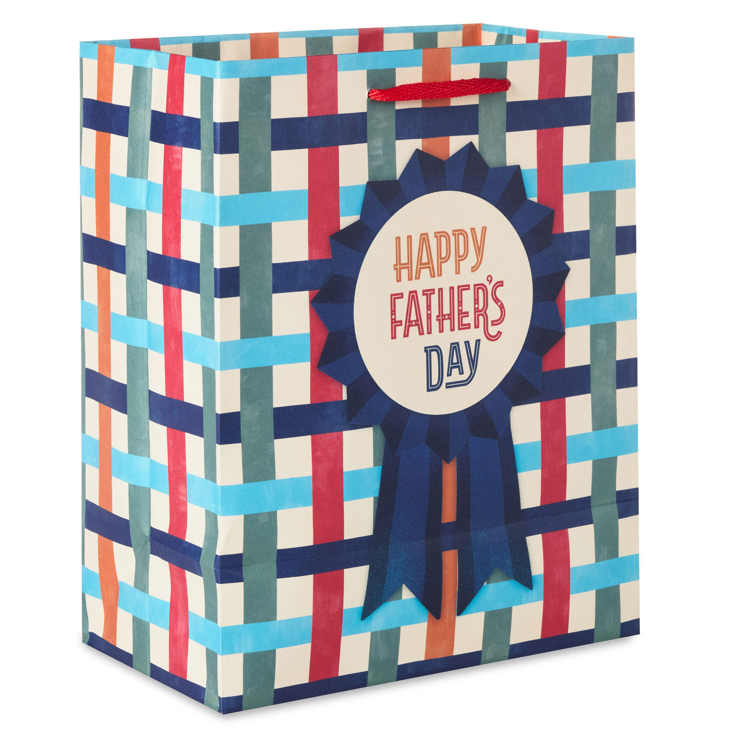 Happy Father's Day Ribbon on Plaid Medium Gift Bag  image number 6
