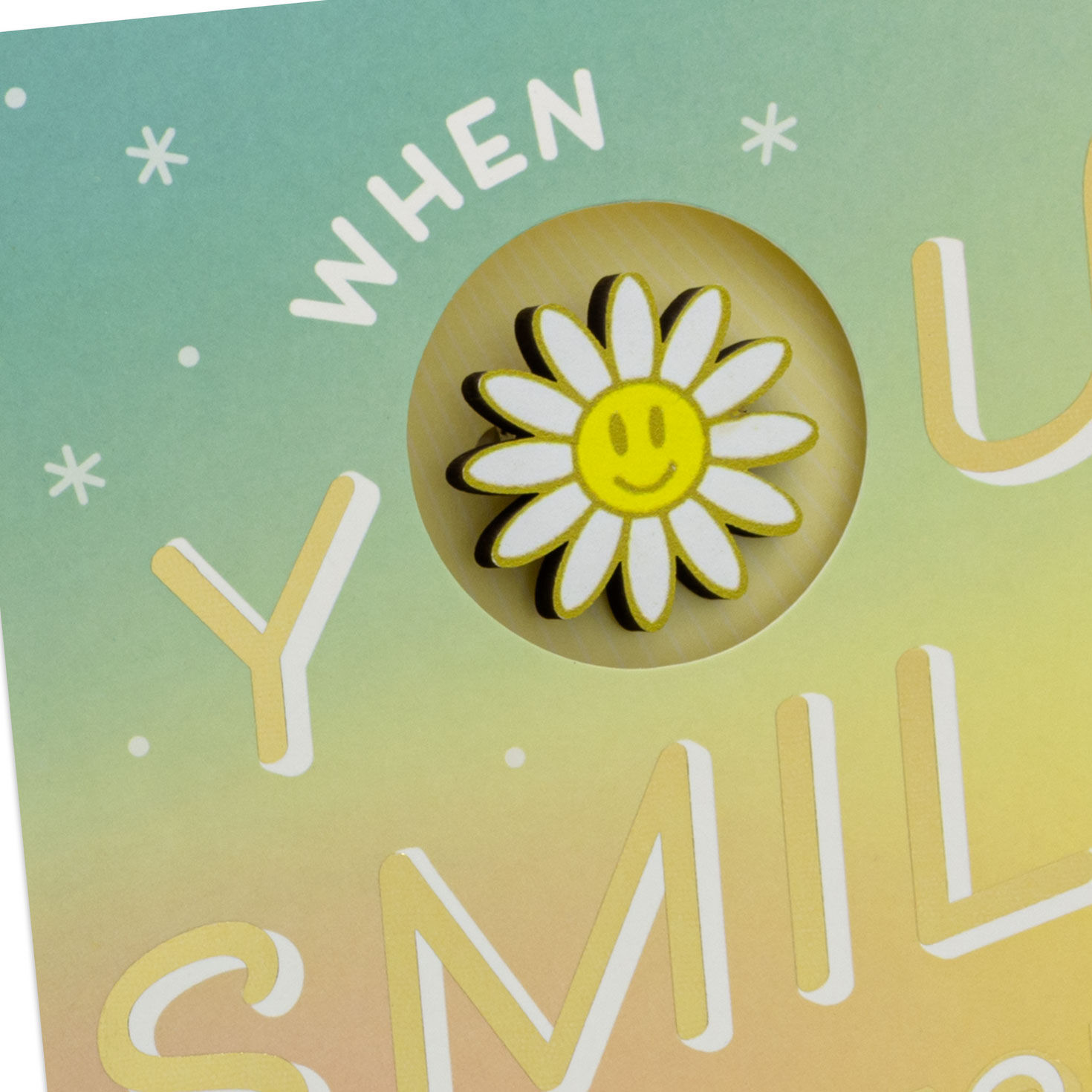 Smiling Daisy Pin on Yellow Ombr&eacute; Birthday Card Card Front Detail image number 5