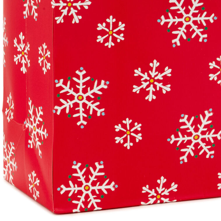 9.6" White Snowflakes on Red Medium Holiday Gift Bag With Tissue Paper, , large image number 5