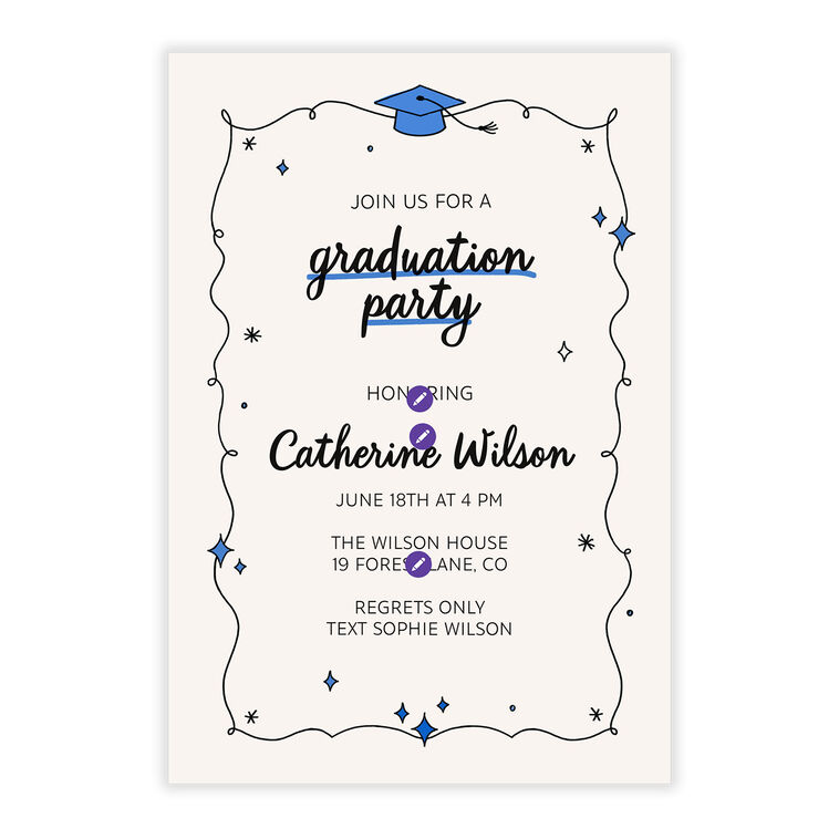 Whimsical Doodles Flat Graduation Party Invitation Whimsical Doodles Flat Graduation Party Invitation