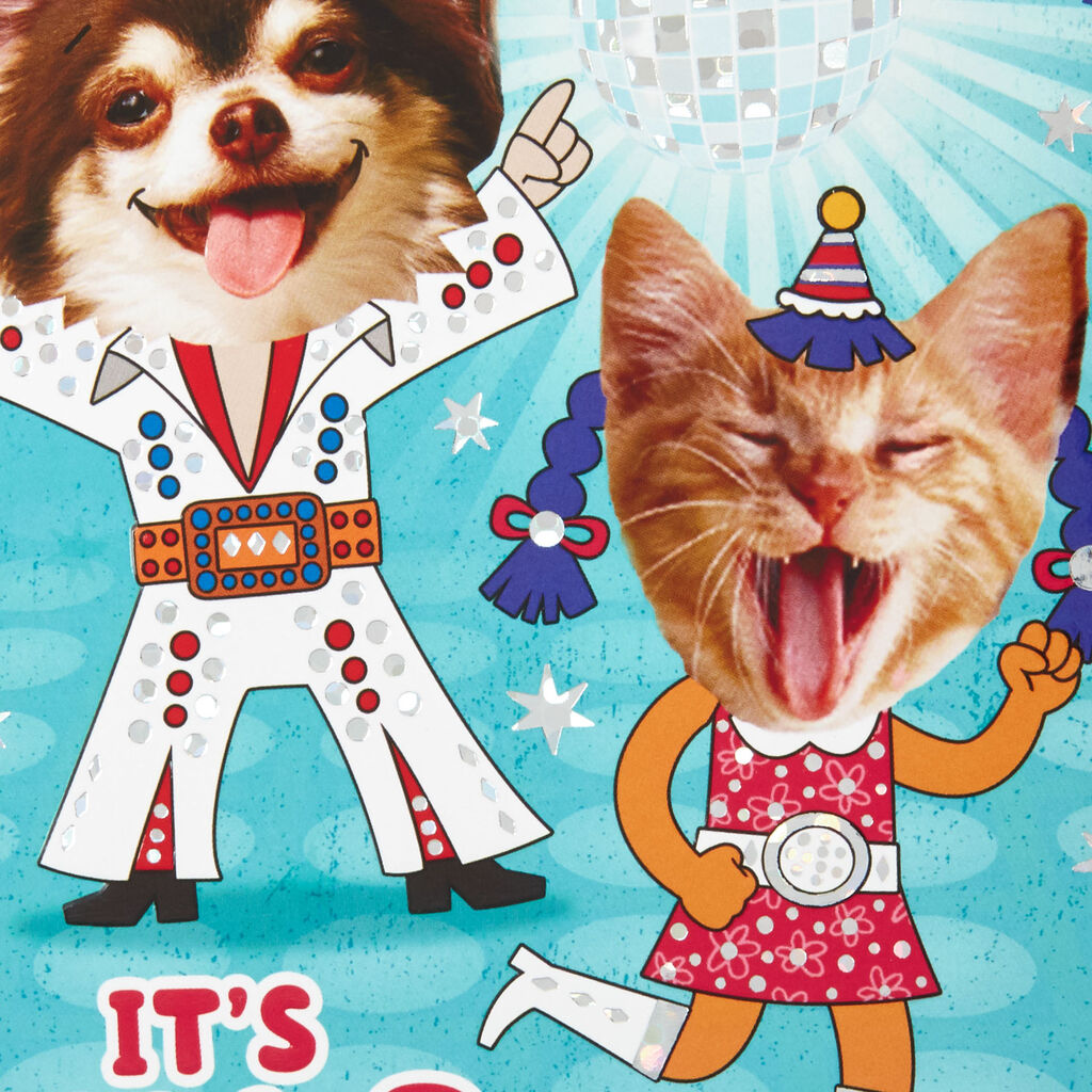 Dance Party Dog And Kitty Birthday Card With Punch Out Finger
