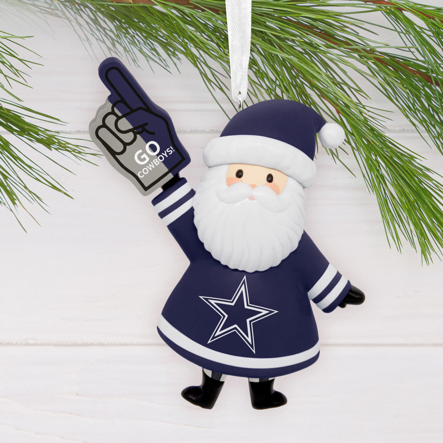 Dallas Cowboys Santa Fan Christmas Ornament hanging on tree image number 2